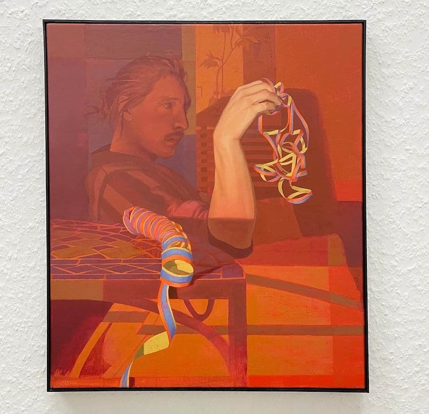 Rot ist das Girren deines grünen Vogels, 50 x 43,5 x 2 cm, Öl auf Leinwand